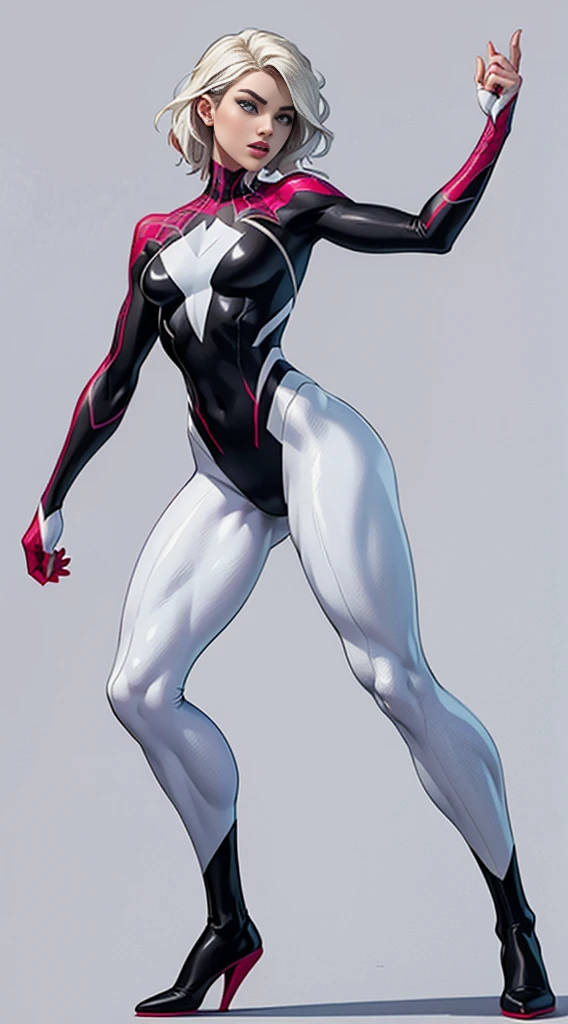 spider gwen, Hot, partial , hightquality, Dynamic Poses, Beautiful, Gorgeous, In love,Short suit, spider in a suit, white black red suit、Emily Bett Rickards