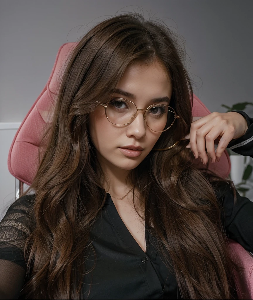 arafed woman con gafas on her face sitting in a chair, Pokimane, Anna Nikolanova aka Newmilky, Retrato Sophie Mudd, Anastasia Ovchinnikova, Estilo de Julia Razumova, Julia Gorokhova, Alina Ivanchenko, Dasha Taran, angelina stroganova, Olga Buzova, con gafas