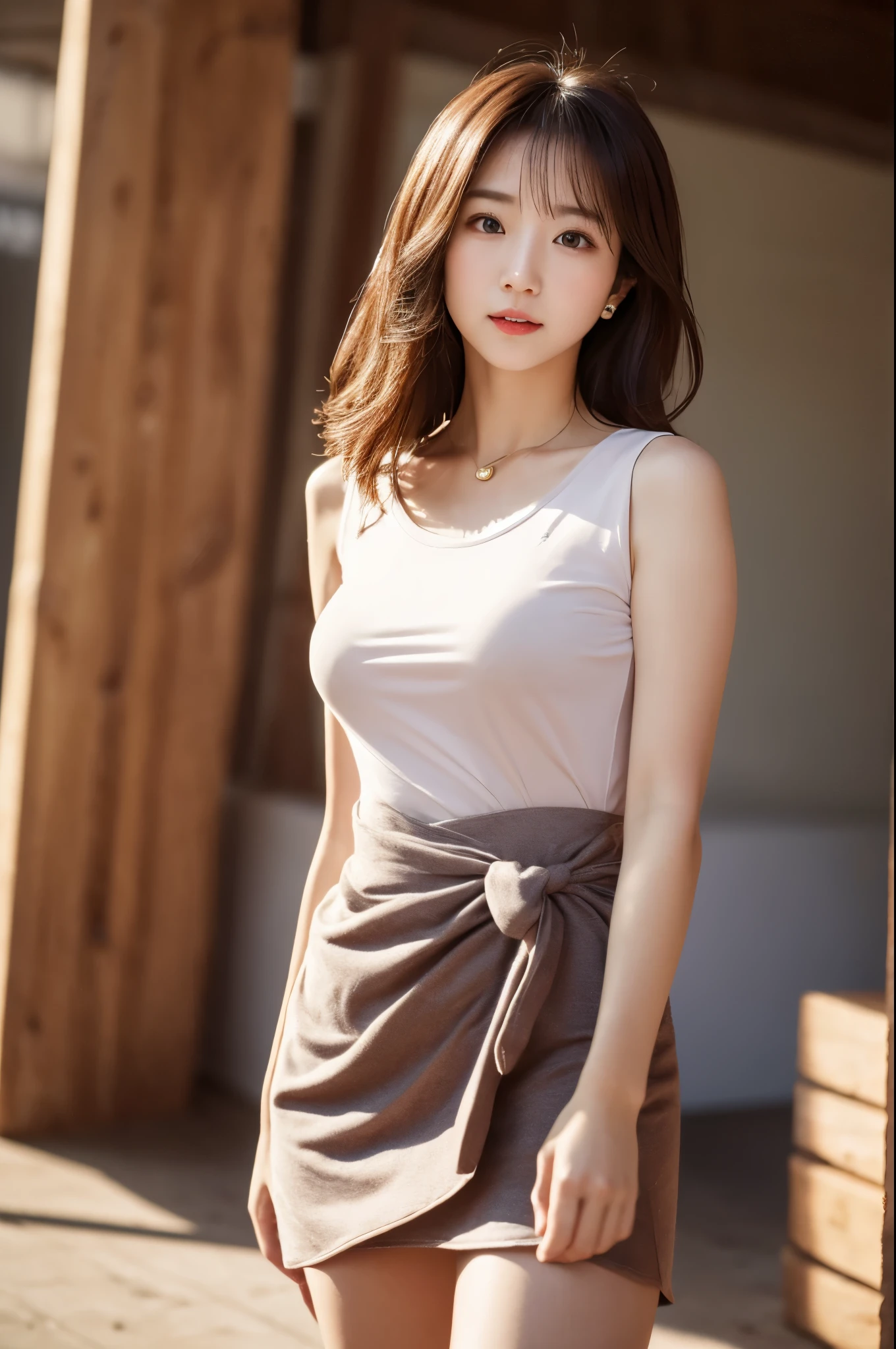 (top-quality、8k、32k、masterpiece、UHD:1.2)、depth of field:1.2、Photo of a cute Japanese woman、30-years old、beautiful and flawless face, browny short hair、beauitful face、A slender:1.2、small breasts:1.2、detail portrayal, Cinematic visuals, studio shoot, Face to feel, tight short dress, Thin fabric, emphasize the waist, Slender and beautiful legs