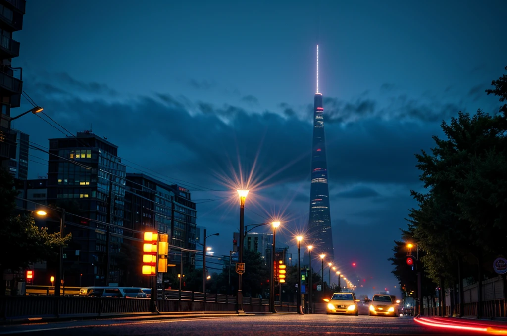 best quality,4k,8k,highres,masterpiece:1.2,ultra-detailed,realistic:1.37,city night view,urban landscape,night lights,tall buildings,glowing windows,dark alleys,reflection on wet pavement,hustle and bustle,traffic,neon signs,foggy atmosphere,skyscrapers,moonlit sky,shadows and silhouettes,street lamps,car trails,starlit city,metropolis,vibrant colors,bokeh