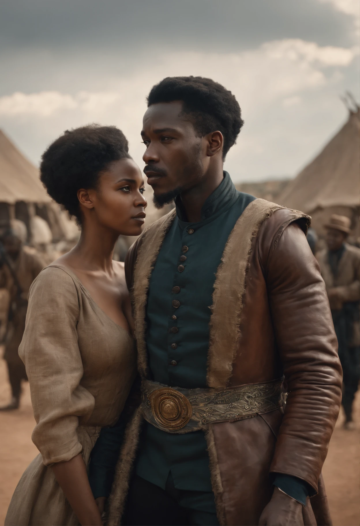 Cyberpunk African American traveling to the 1800s