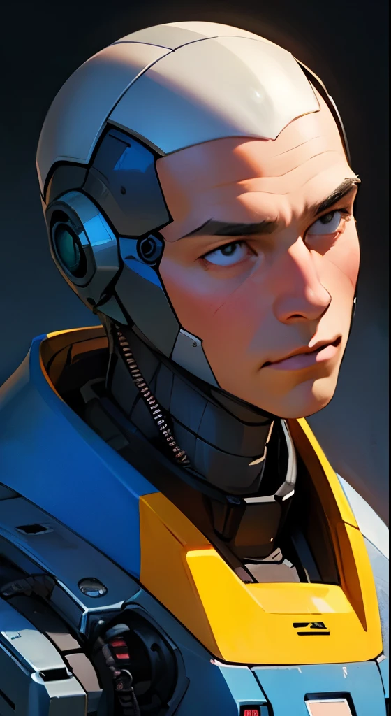 Man with (human head | robot head:1.1)
