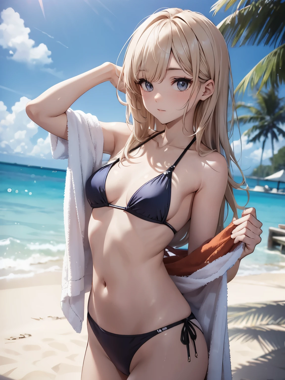 Swimsuits with extremely little fabric、a towel、Male genitalia