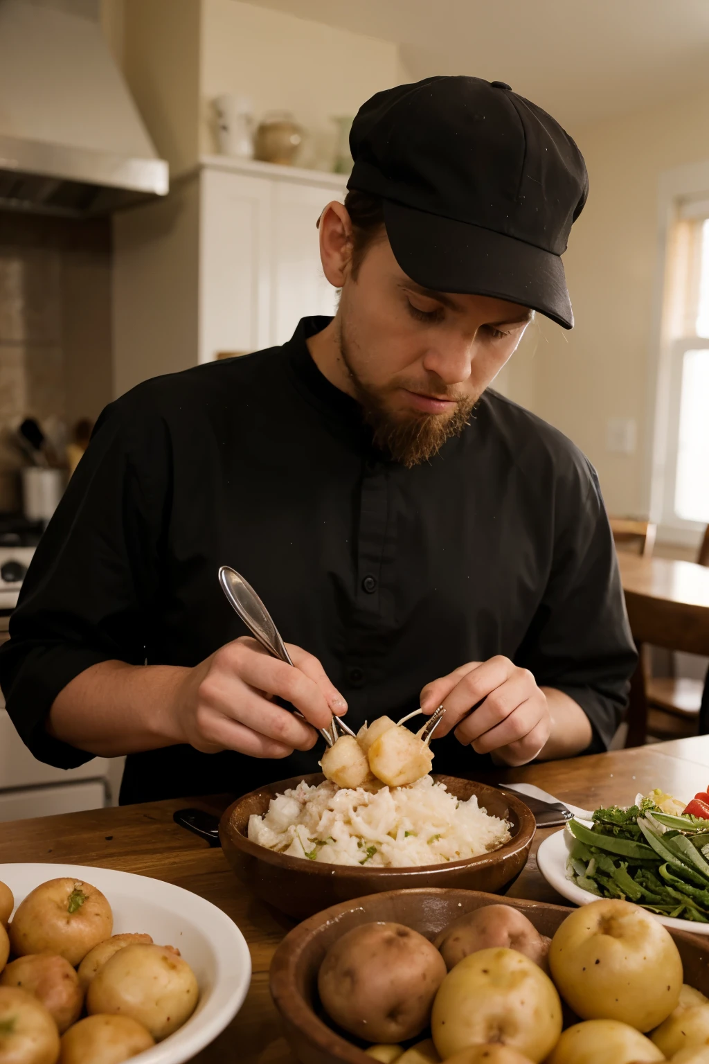 amish eating a lot of potatoes