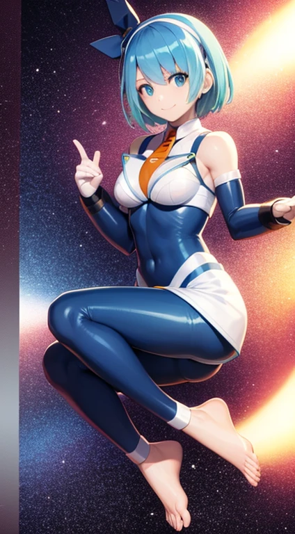 perfect hands, perfect finger,perfect anatomy, masterpiece, best quality,realistic, hyperrealistic, 16k hdr,1girl, large breasts,erected nipples,blue hair, bobcut,mobile trace suit, shoulder armor,bodysuit,fighting pose, upper body, cockpit,from below,angry