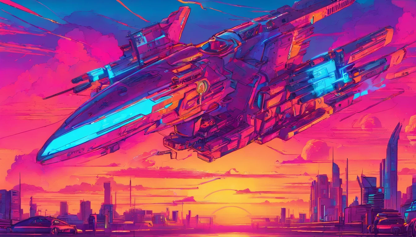 Moto Synthwave fonctionnant au coucher du soleil - air 3:2