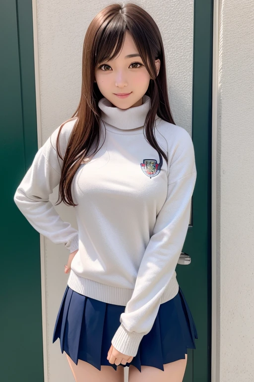 solo, 1girl, yamagishi fuuka, gekkoukan high school uniform, turtleneck sweater,