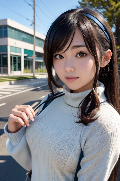 solo, 1girl, yamagishi fuuka, gekkoukan high school uniform, turtleneck sweater,