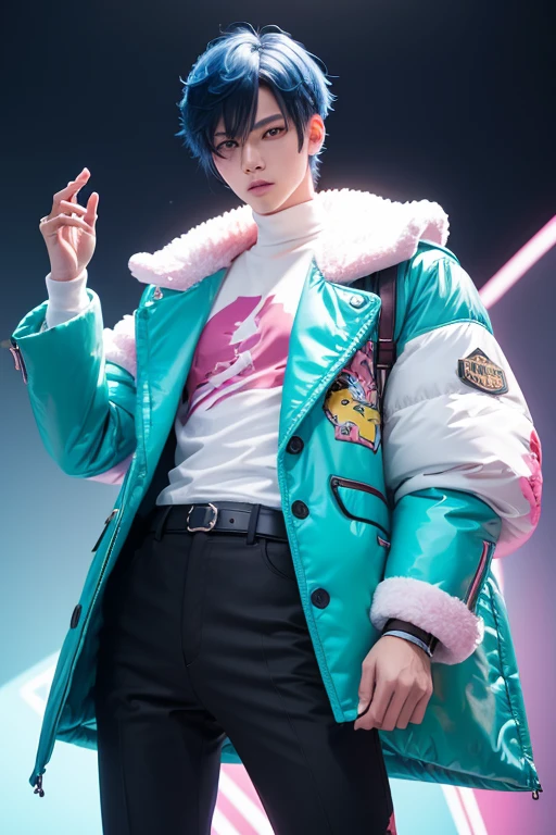 a man, in a dynamic pose wearing an expensive and fashionable outfit, designed by Gucci::3, tumblr, inspired by Yanjun Cheng style, digital art, internet boy lofi meme, trend in dezeen, catalog photo, 3 d render beeple, rhads and lois van baarle, cartoon style illustration, bright pastel colors, a beautiful art illustration, retro anime boy --ar 2:3 --q 2