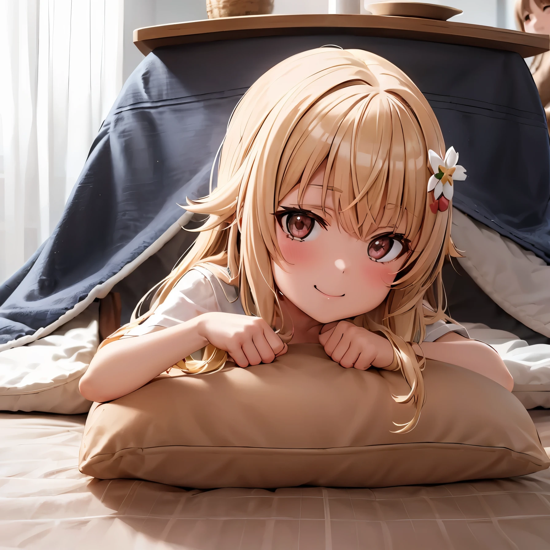 1girl, platelet \(hataraku saibou\), hataraku saibou,shirt,shorts,room,masterpiece, best quality, absurdres,
