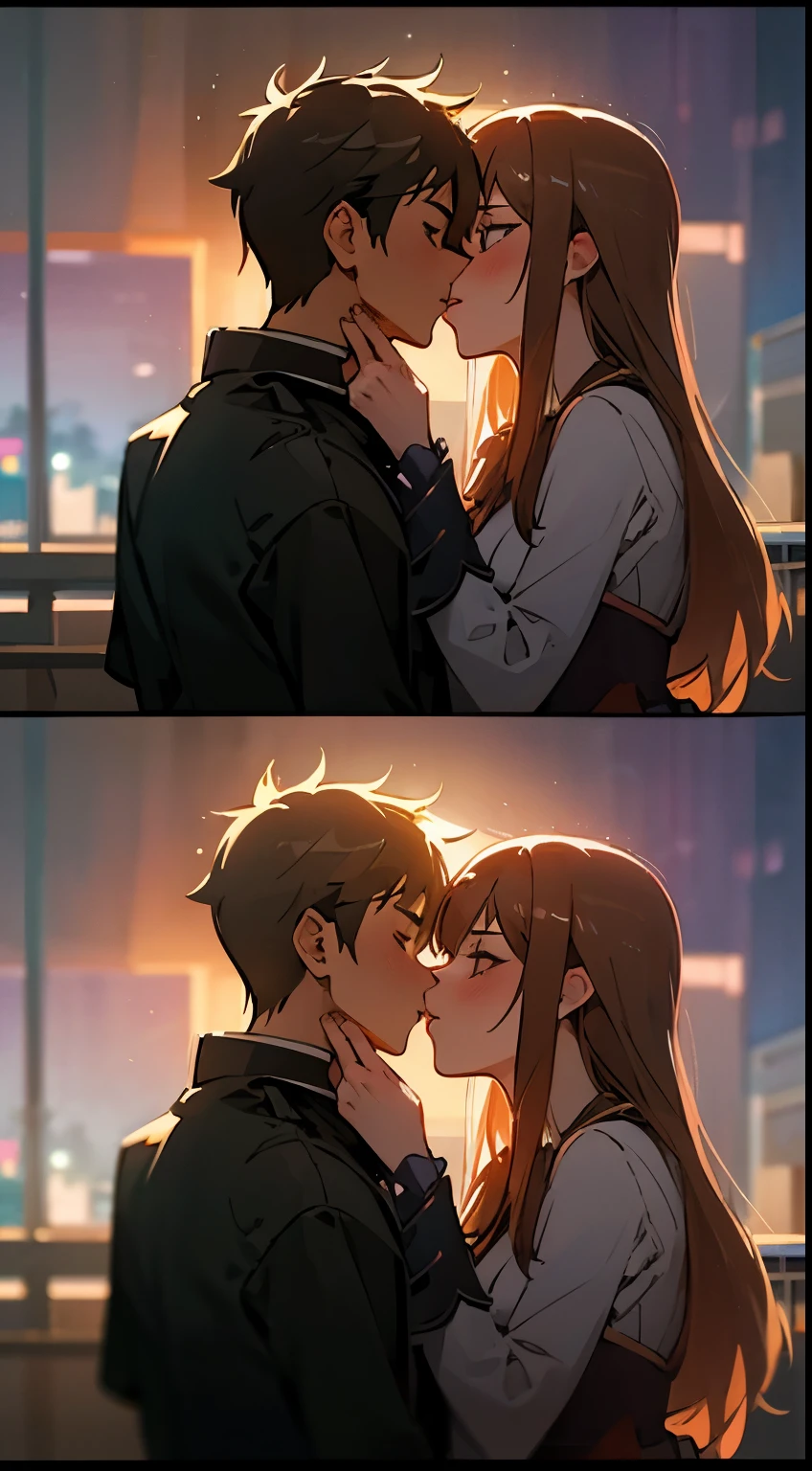 Romantic kiss between a young couple