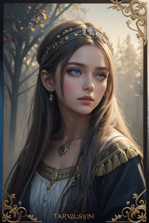A snow white skin woman in her thirties with determined gaze looking at the horizon, white eyebrows, snow white lips, violet eyes, long sky blue straight hair, medieval dress, blur white room background, highly detailed, realistic, inspiring, legendary, awesome, epic, dark fantasy, vivid colors, majestic, full body digital illustration