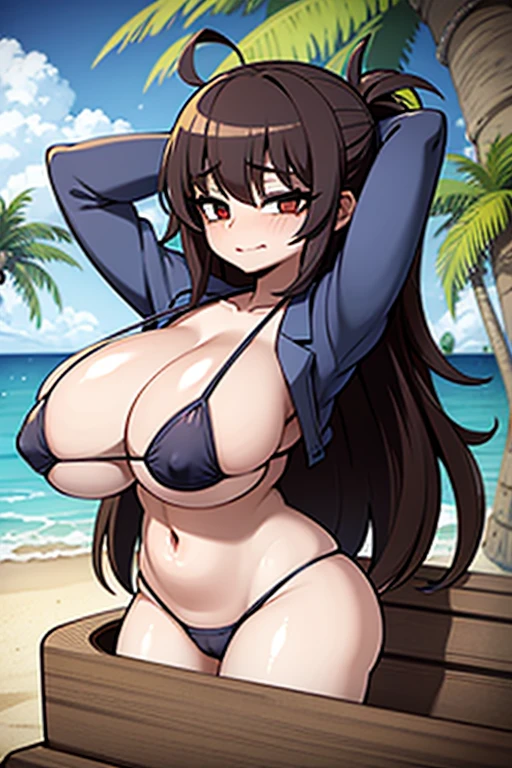 make a big girl with small tits have sex in a bikini on the beach in a palm tree