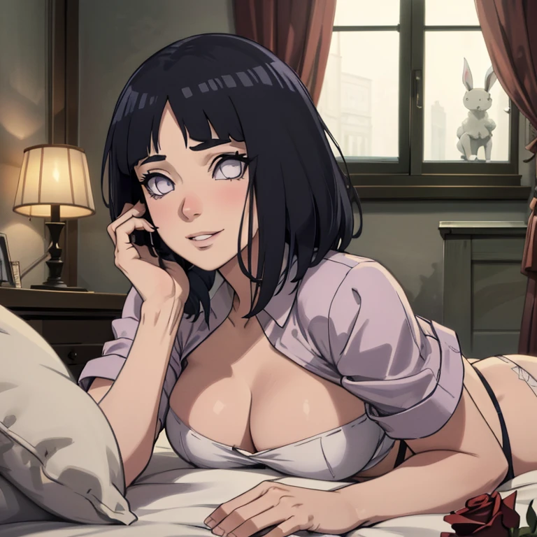 fait, absurderes, hinata\(Boruto\), 1fille, seulement,femelle mature, Voir la visionneuse,Composition parfaite, Détailée lips, grosse poitrine, beau visage, Propotion corporelle, rougir, (lèvres roses), cheveux longs, yeux violets, Regard doux, sourire triste, super réaliste, Détailée, séance photo, Realistick visages et corps,(Porter l’uniforme d’une infirmière,Uniforme des infirmières,Une coiffe d'infirmière est portée sur sa tête,Porter de longs bas blancs,Il y a une queue de lapin nouée sur les fesses),(suer,Transpirez beaucoup,rougirlush,Être rouge au visage,J’avais beaucoup de sueur sur le visage,rougirlush),(Gros seins),Dans les hôtels de luxe,Descendez sur le lit,pose enchanteresse,