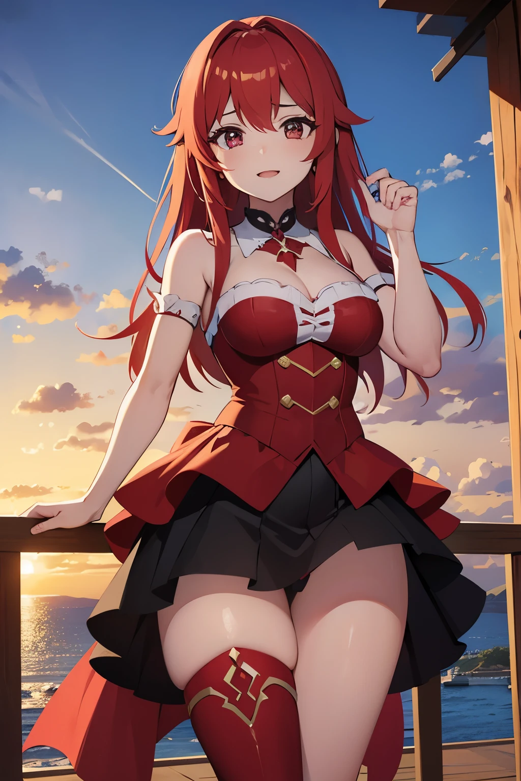 Rias Gremoy, sexy lenceria roja, vista desd arriba, vista desde atras, posicion de perrito, a 4 patas, traje de conejita, traje revelador, gran trasero, vista excitada, feliz, pelo rojo, coletas gemelas, orejas de conejita, gran trasero