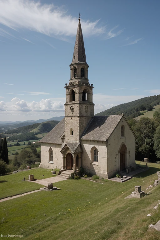 small ancient church high in the hills