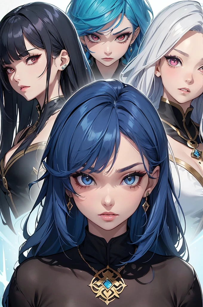 ((master-piece)),(((bestquality))),(Character design sheet, Same character..., Front, side), A Beautiful Girl,blue hair, albio, Red Eyes, long-haired, annoyed, ใบFrontเท่านั้น, Separate from each other..., fins, balance, jewelry, sharpt teeth, shouting, sparkling eyes, high-detail, ((4 expressions)), Jungle theme, ((ตกสะเก็ดบนใบFront, Glossy lips, Glossy skin, (((มีสี่Frontเท่านั้น))), (((Only four references)))
