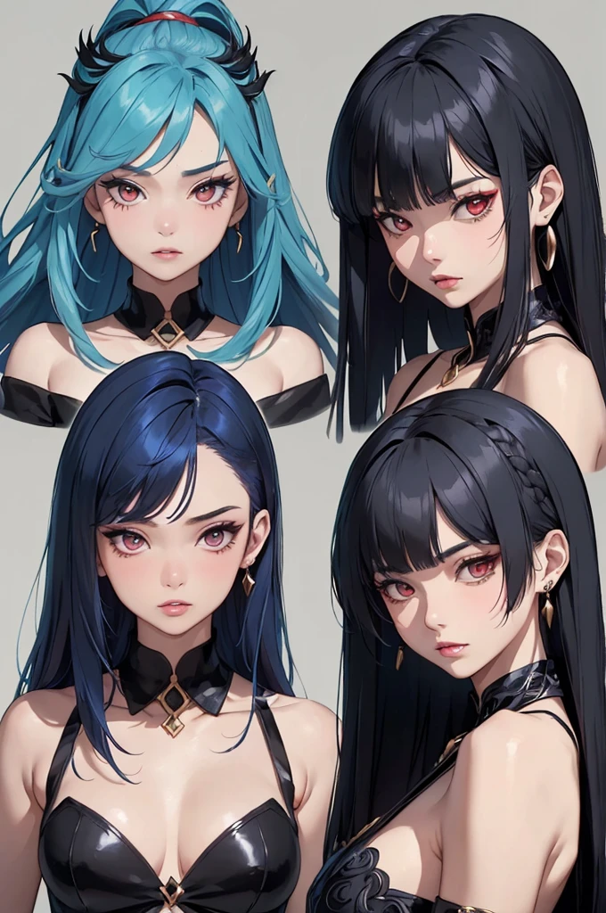 ((master-piece)),(((bestquality))),(Character design sheet, Same character..., Front, side), A Beautiful Girl,blue hair, albio, Red Eyes, long-haired, annoyed, ใบFrontเท่านั้น, Separate from each other..., fins, balance, jewelry, sharpt teeth, shouting, sparkling eyes, high-detail, ((4 expressions)), Jungle theme, ((ตกสะเก็ดบนใบFront, Glossy lips, Glossy skin, (((มีสี่Frontเท่านั้น))), (((Only four references)))