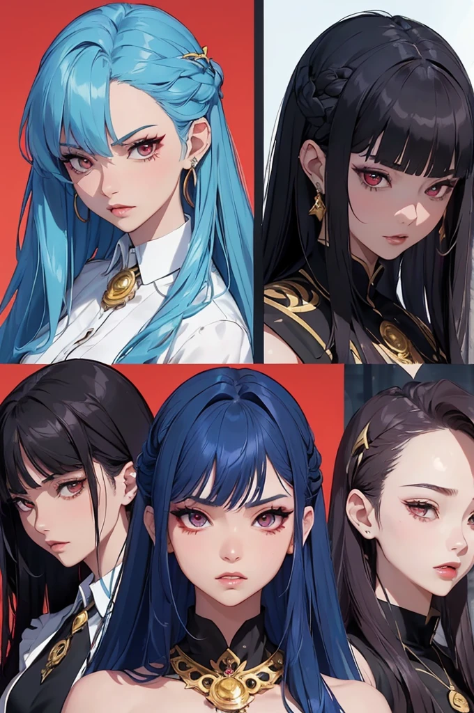 ((master-piece)),(((bestquality))),(Character design sheet, Same character..., Front, side), A Beautiful Girl,blue hair, albio, Red Eyes, long-haired, annoyed, ใบFrontเท่านั้น, Separate from each other..., fins, balance, jewelry, sharpt teeth, shouting, sparkling eyes, high-detail, ((4 expressions)), Jungle theme, ((ตกสะเก็ดบนใบFront, Glossy lips, Glossy skin, (((มีสี่Frontเท่านั้น))), (((Only four references)))