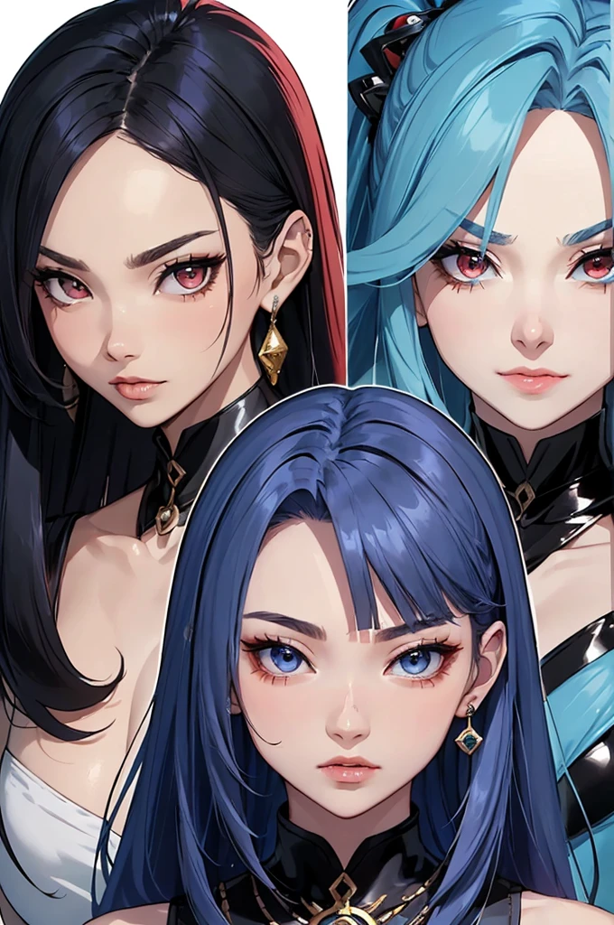 ((master-piece)),(((bestquality))),(Character design sheet, Same character..., Front, side), A Beautiful Girl,blue hair, albio, Red Eyes, long-haired, annoyed, ใบFrontเท่านั้น, Separate from each other..., fins, balance, jewelry, sharpt teeth, shouting, sparkling eyes, high-detail, ((4 expressions)), Jungle theme, ((ตกสะเก็ดบนใบFront, Glossy lips, Glossy skin, (((มีสี่Frontเท่านั้น))), (((Only four references)))
