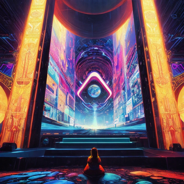 isometric scene from the 1984 movie tron of a cosmic world in a psychedelic mountain haunted with mystical ghost hallucination, ( ( Synthwave ) ), ( ( fractal ) ), cores neon brilhantes, altamente detalhado, Detalhe requintado, Gradientes suaves, cinemactic, Tim Branco, Rogério Rector, Michael Whelan, John Koons, Bob Eggleton, Lisa Franco, Vladimir Kush, Alex Cinza, ((octan render)), (((detalhes intrincados)))