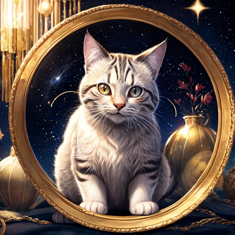 gato colorido,fundo brilhante,adolable,fantasia,detalhe intrincado {Iluminou,K HD |,32k constellations