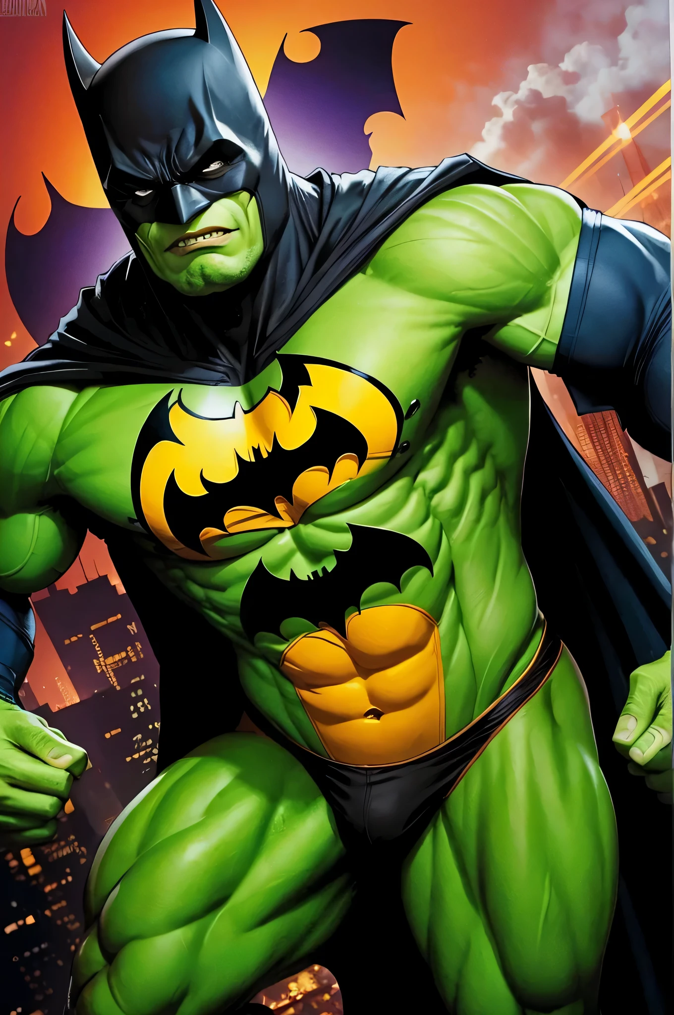 Hulk style clown with Batman logo