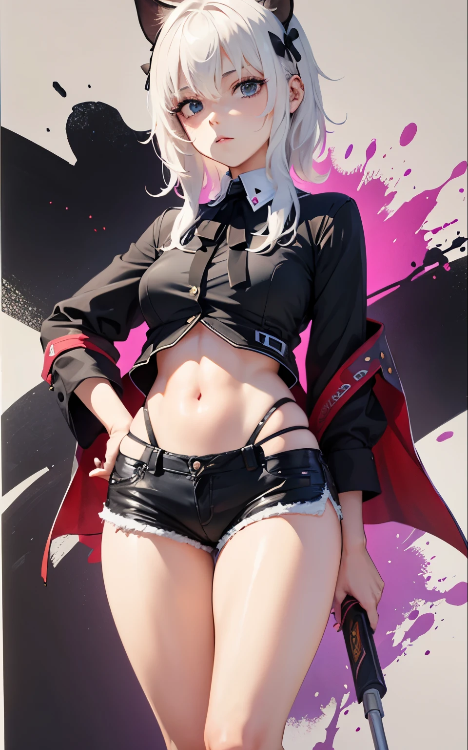 ((best quality)), ((masterpiece)), (detailed), 1girl, off-shoulder sweater, NSFW, small breasts, prominent collarbones, skinny arms, flat stomach, visible hip bones, ponytail, thick ponytail, heavy ponytail, red and white clothing, full body, whole body, body, NSFW, full body, whole body, head-to-toe NSFW