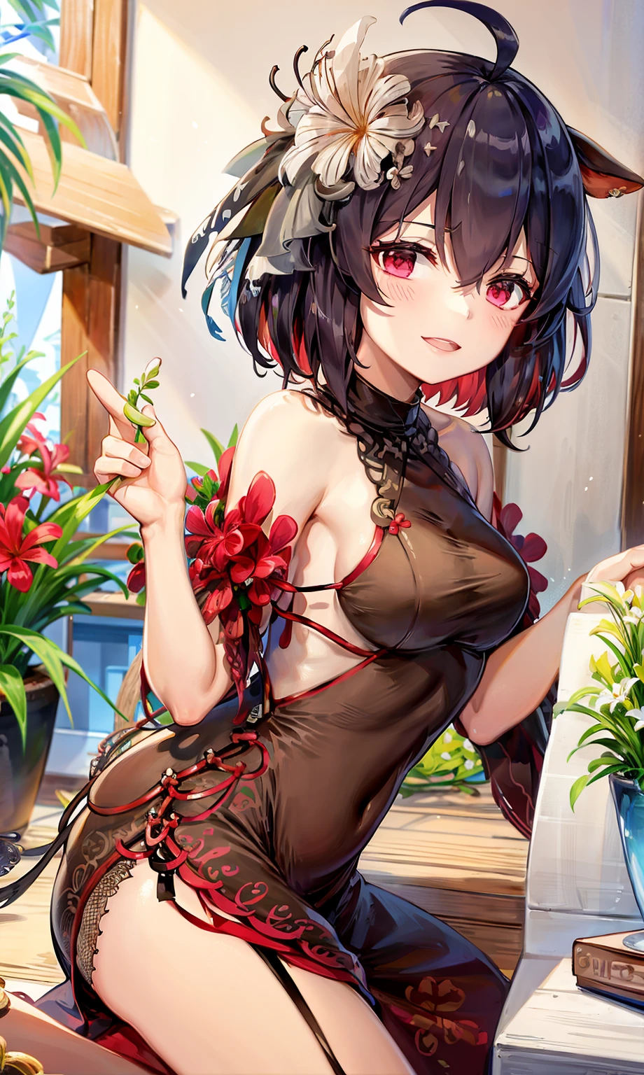 1 girl, cow boy shot,Chinese dress, white backgrounid,