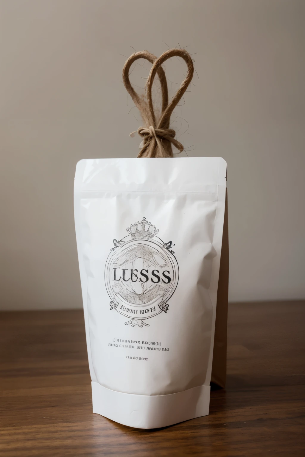 A packaging model for a brand of luxury perruques with les colors blanc et or
