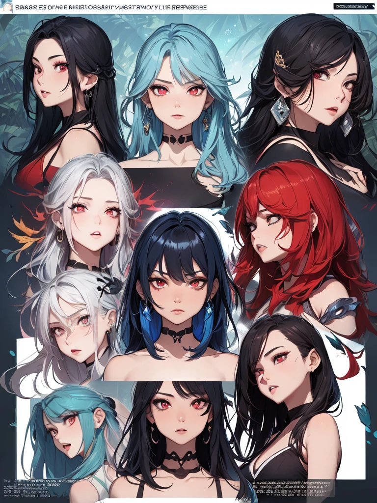 ((master-piece)),(((bestquality))),(Character design sheet, Same character..., Front, side), A Beautiful Girl,blue hair, albio, Red Eyes, long-haired, annoyed, ใบFrontเท่านั้น, Separate from each other..., fins, balance, jewelry, sharpt teeth, shouting, sparkling eyes, high-detail, ((4 expressions)), Jungle theme, ((ตกสะเก็ดบนใบFront, Glossy lips, Glossy skin, (((มีสี่Frontเท่านั้น))), (((Only four references)))