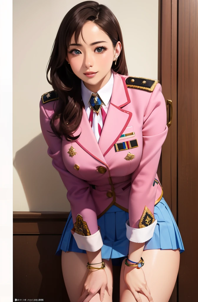 1girl in, sayla mass, Elegant, masutepiece, Convoluted, Army pink uniform dress with a super miniskirt so short you can almost see your pants..、Pure white panties、Please squat down and show me your white panties..、Super miniskirt You can see the pants in the miniskirt、White panty、Realistic, Best Quality, absurderes, high face detail, Perfect eyes, 18 years old, Cowboy Shot, realization、, Vibrant colors, Pink Uniform, Skirt、Photography、Gravure photography style、Real Images、Top image quality、1girl in, sayla mass, Elegant,Spread Leg,Show white panties, masutepiece, Convoluted,Ultra mini skirt、White panty、 Realistic, Best Quality, absurderes, high face detail, Perfect eyes, 18 years old, Cowboy Shot, , Vibrant colors, White uniform, Skirt