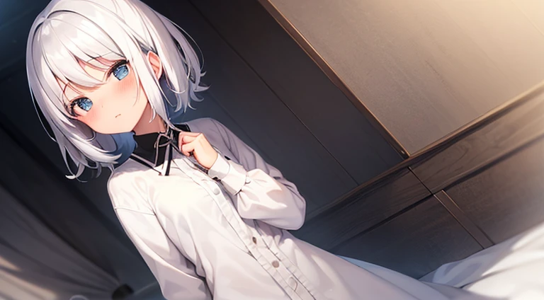 1girl, embrassed, blush, white hair