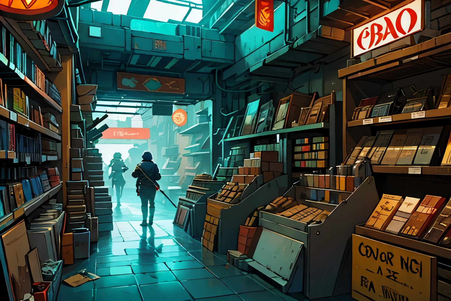 Weapons store in a futuristic city, (Scenario 1.5)