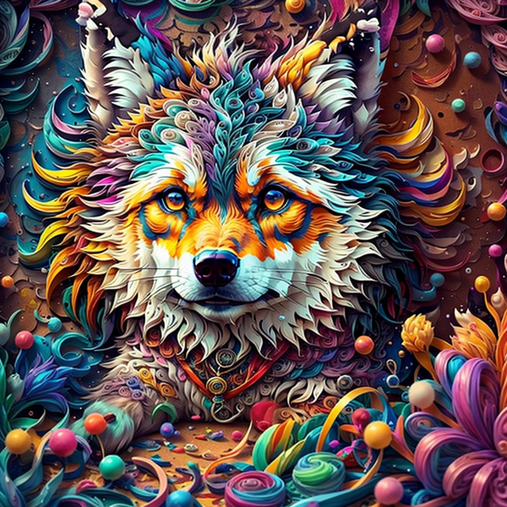 wolf，multidimensional quilling、Art Book、Chibi、yang08k，Beautiful，Colorful，Masterpieces。
of the highest quality，Best Quality，official Art Book，
#v1 and aesthetic,