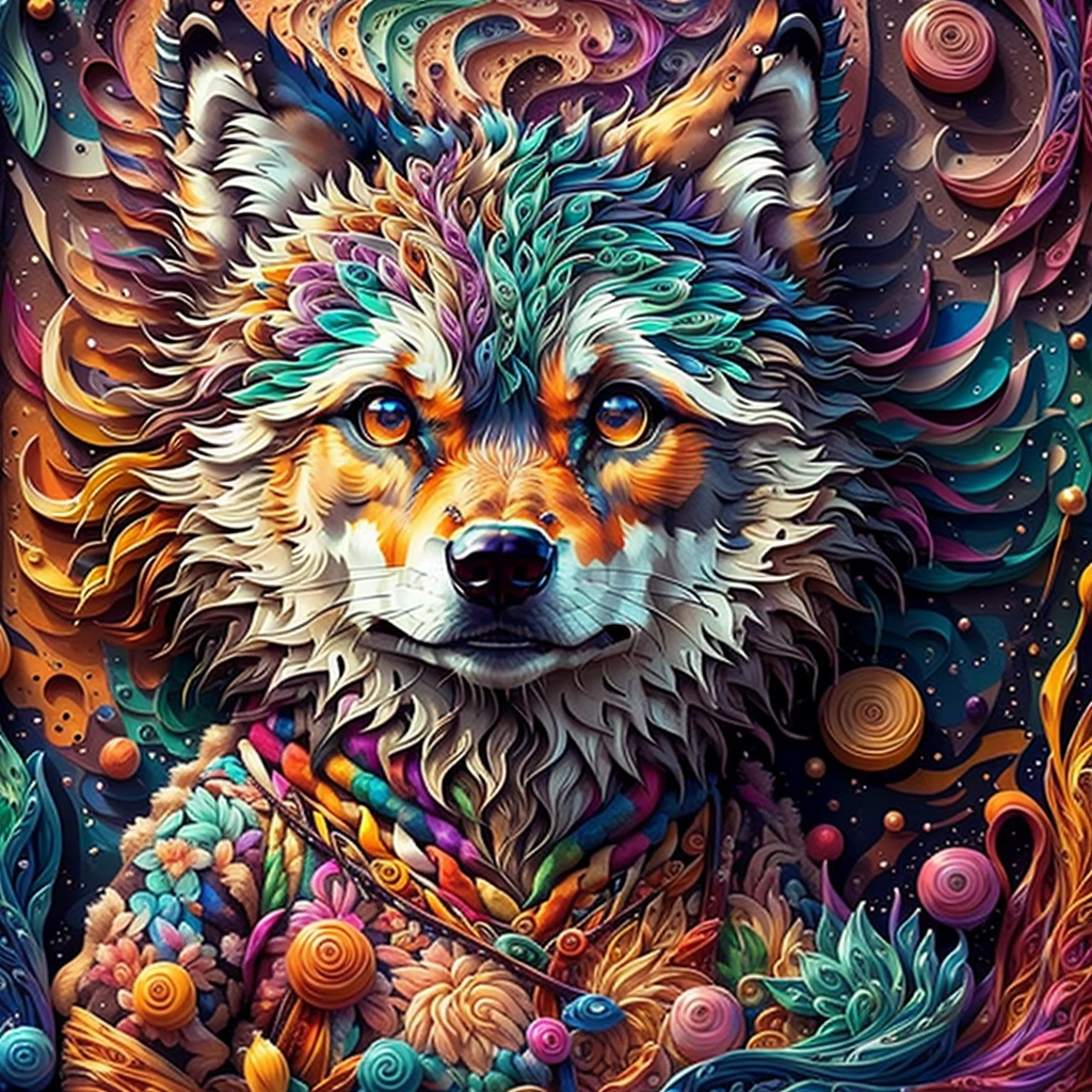 wolf，multidimensional quilling、Art Book、Chibi、yang08k，Beautiful，Colorful，Masterpieces。
of the highest quality，Best Quality，official Art Book，
#v1 and aesthetic,