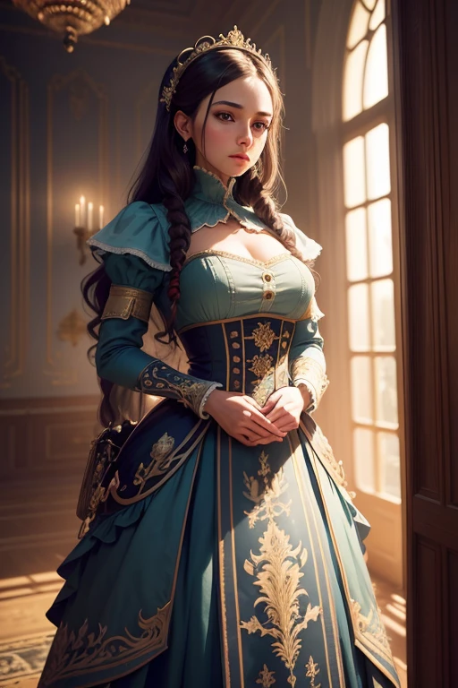 young intricate woman in royal palace, art by Ivan Aivazovsky, wide angle lens f/2.8, ultra insane high resolution intricate textures, texture indentation, perfect perspective, perfect geometry, ultra insane ambient lighting, ultra insane ambient shadows, luminism, ultra detailed busy background, tessellation, maximalism, perfectionism, IPA Award wining masterpiece,