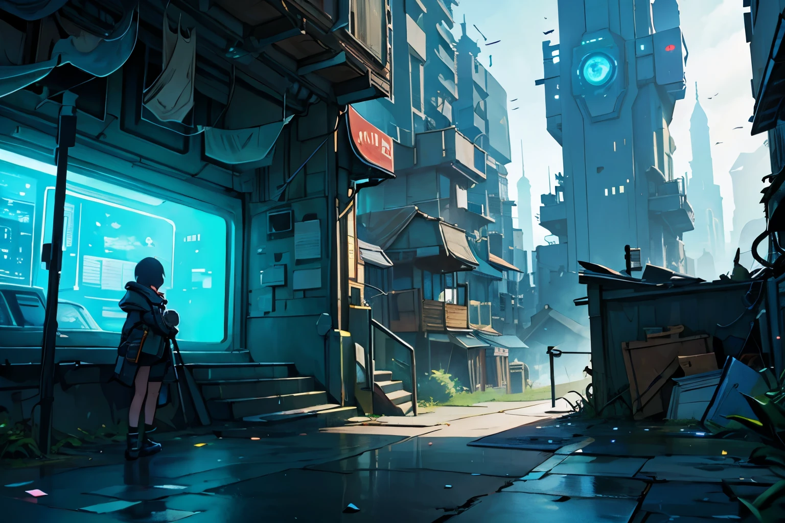 Poor neighborhood in a futuristic city (Scenario 1.5)