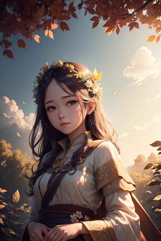 Masterpiece, highest quality, (highly detailed CG Unity 8k wallpaper) (highest quality), (best illustration), (best shadow) nature', sky, clouds, delicate leaf petals falling in the light of the air Tracking, ultra detailed