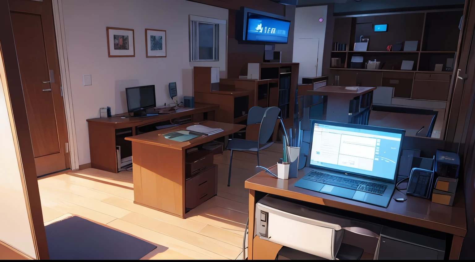 s Office、The table、personal computers、walls