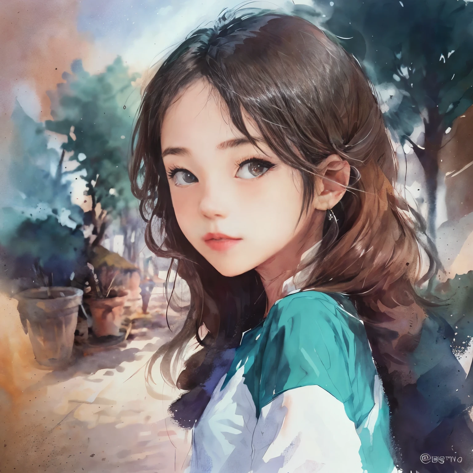 masterpiece, best quality, an extremely delicate and beautiful girl,an extremely delicate and beautiful, in beautiful garden, ultra-detailed, highly detailed, best quality, short brown hair, brown eyes, upper body, highres, extremely detailed,1girl, best quality, illustration, looking at viewer, hands down, impasto, canvas, oil painting, realistic, realist ,real