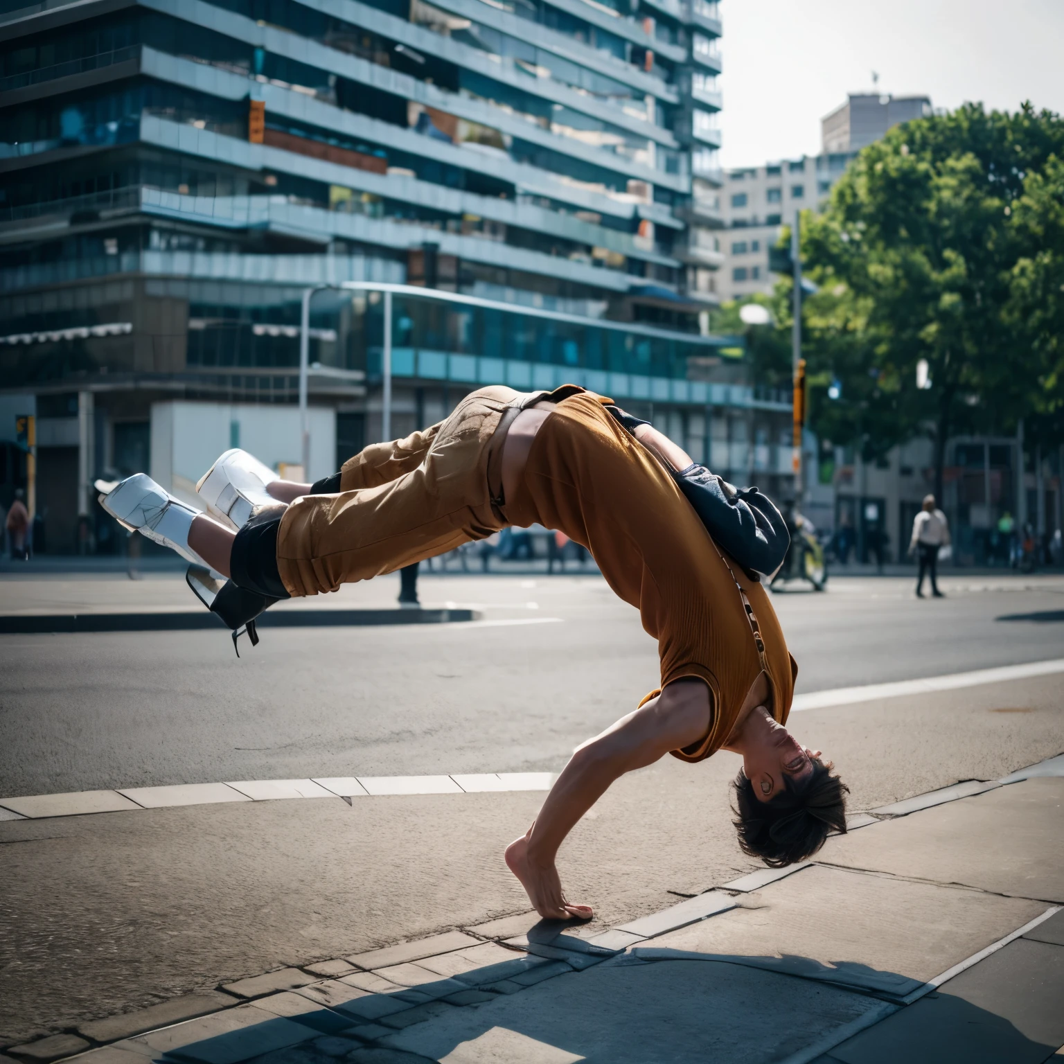 there is a naked man that is standing on one leg in the street, in the style of sifu 🔥 😎 🕹️ 👀 :2, doing a kick, high kick, action pose, epic action pose, very artistic pose, insane action pose, in an action pose, fight pose, levitating, inspired by Cao Buxing, by Kanbun Master