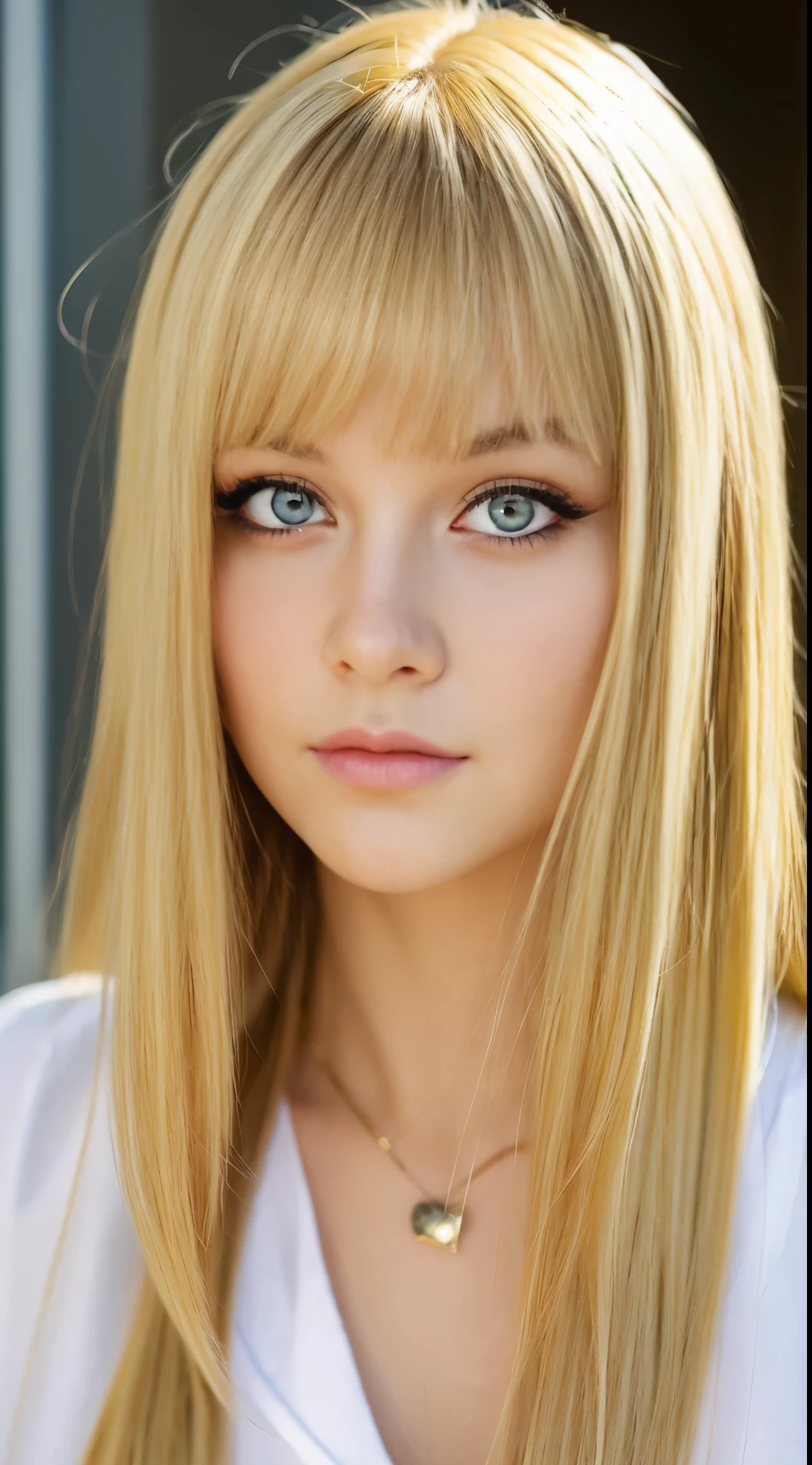 A blonde catgirl, fringe, beautiful, realism, yellow eyes