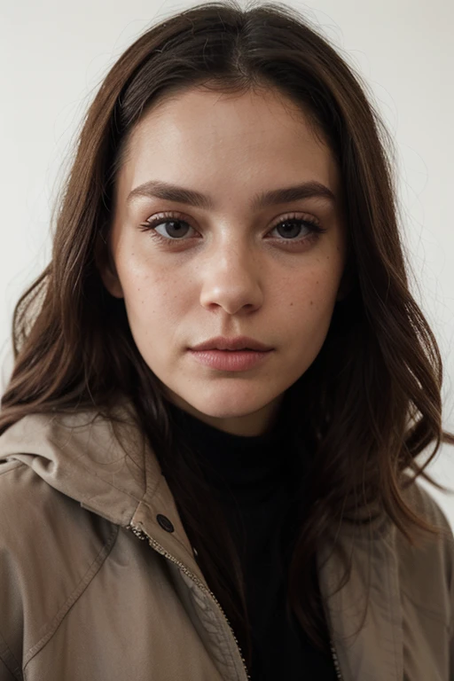 ((best quality)), ((masterpiece)), (detailed), perfect face realistic photo of beautiful woman with long dark brown hair, Russian, influencer, light freckles, dark brown eyes, big lips, no makeup, instagram, a woman in a fur coat, tumblr, wearing shades, sleek!!!, wearing a fisher 🧥, aesthetic!!!!, minimal style, poppy, 9 5, super cute, celebration, wrapped in black, f/16, cl