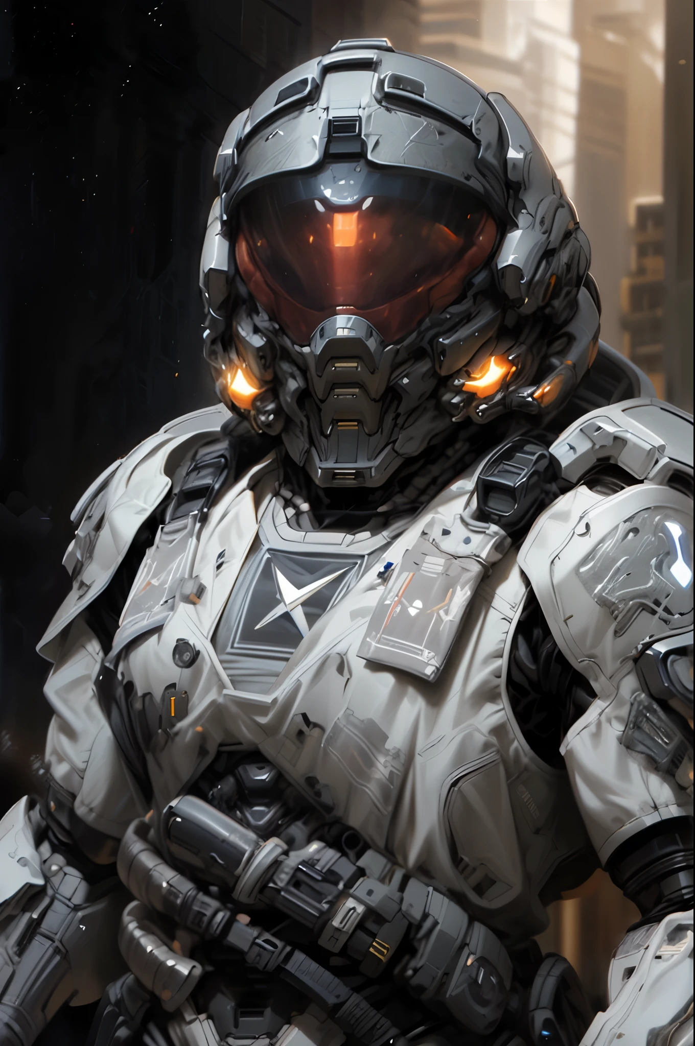 (((An epic and visually stunning digital anime masterpiece featuring a sylphlike masculine ((male:1.5)) decorated military dieselpunk cyborg soldier clad in a sleek yet tactical armored yet decorated leather military trench coat:1.2))), (((flat masculine male chest:1.5, mechanical full head helmet, mecha helmet with narrow orange eyes:1.5))), (((the character adorned in a (scifi tactical armored open front trench coat with a built in exoskeleton:1.5) (over a form fitted armor plated yet super sleek and revealing under suit with waist cut outs:1.3), the armor is beautifully engraved:1.4))), The image showcases the intricacies of the character’s armor and clothing:1.5, ((capturing their flamboyant essence and heavy mecha aesthetic:1.2)). The character also possesses an androgynous charm, (((with slim yet heavily muscled physique:1.2, sylphlike with a sleek waist, toned yet beautifully sleek cybernetic arms:1.3, mechanical arms and legs:1.3, mecha muscles:1.3))), looking at viewer, (((brass metal armor and brown leather, dieselpunk:1.3))), (((depth of field, cinematic lighting, chromatic aberration, ray tracing, UHD, masterpiece, top of head covered, super detail, high details, high quality, award winning, 8k, highres)))