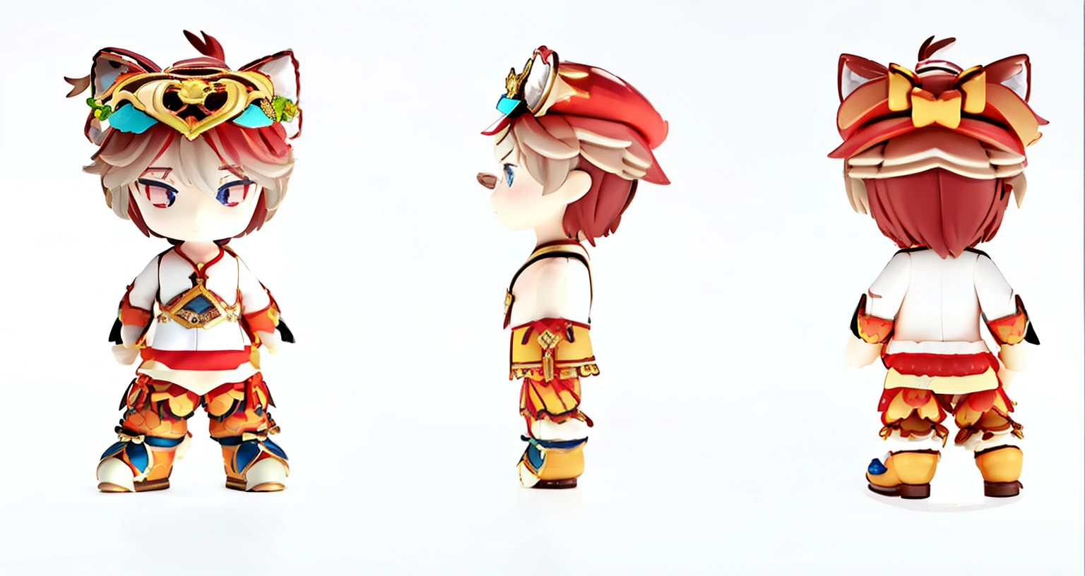 Three figures wearing Han costumes and dancing lions, Character art of Maple Leaf Story, merged character, new costume concept design, character design for animation, game character design, Inspired by Puhua, high quality character design, Inspired by Juda, ( ( concept art of character ) ), concept character, Official concept art, character design, full body character design