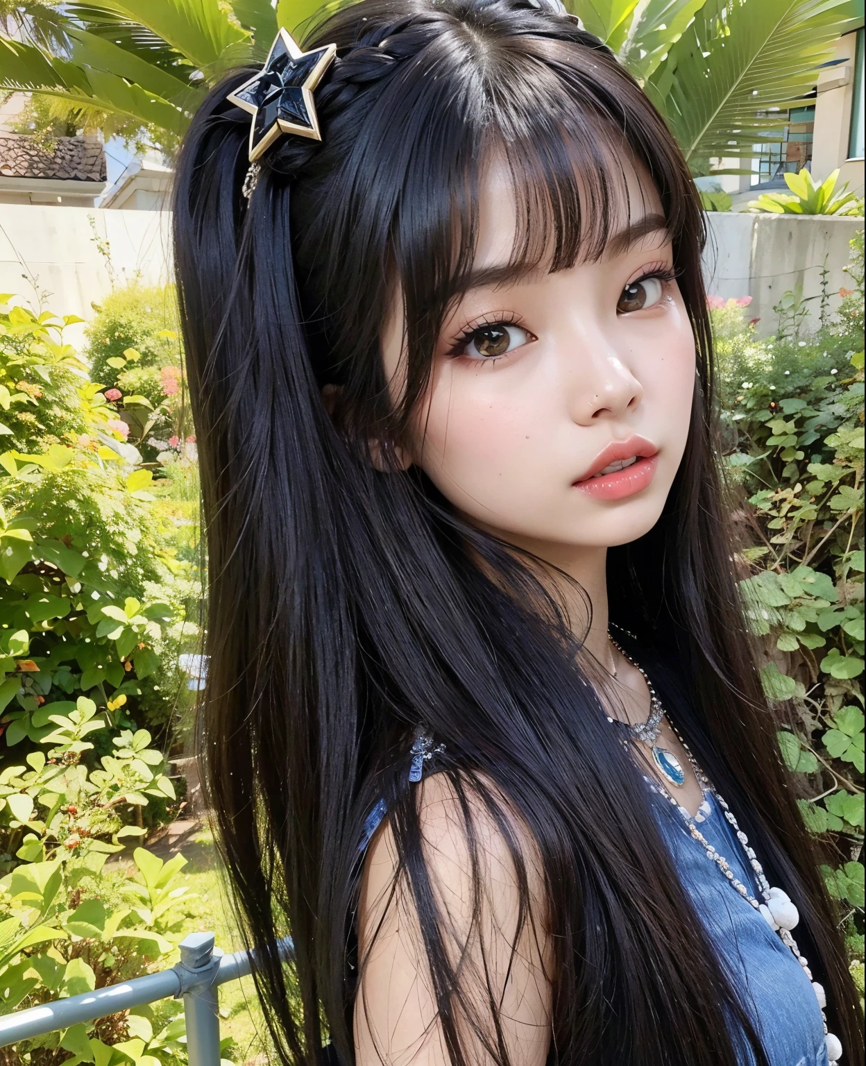 Jennie blackpink  de Araffe com cabelo preto longo e um grampo de cabelo estrela, linda Delphine, preto hime corte cabelo, branco hime corte penteado, Ela tem cabelo preto com franja, cabelo preto longo com franja, O corte Hime, 1 7 -  - old me goth girl, cabelo arrumado com franja, cabelo comprido com franja completa, cabelos longos com franja, Ulzzang, jennie blackpink