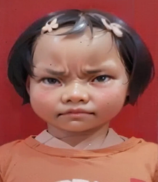 Slightly angry little Asian girl,k hd,adolable,Air bulging