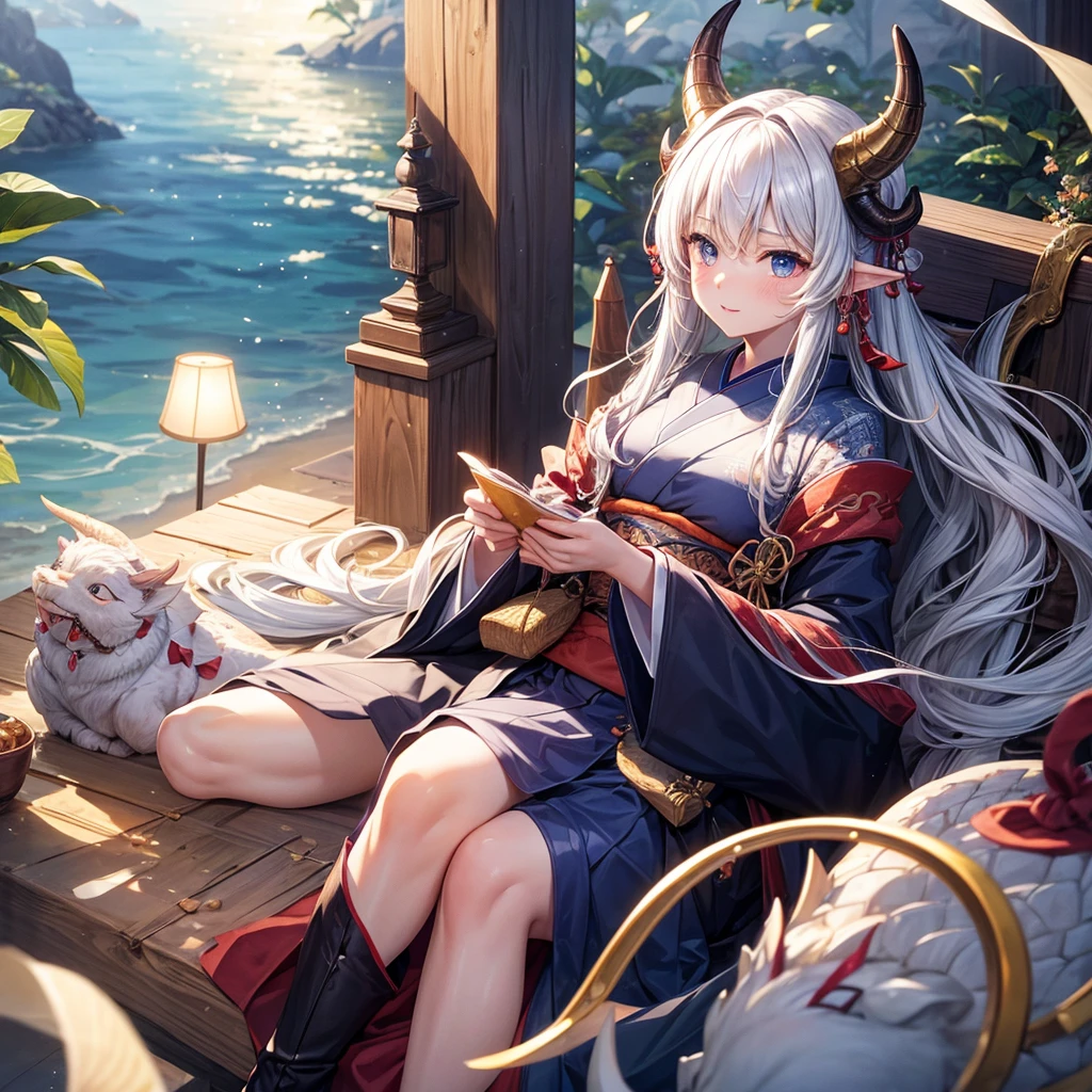 top-quality、cute little、dragongirl、kimono、Dragon horns、Dragon's tail