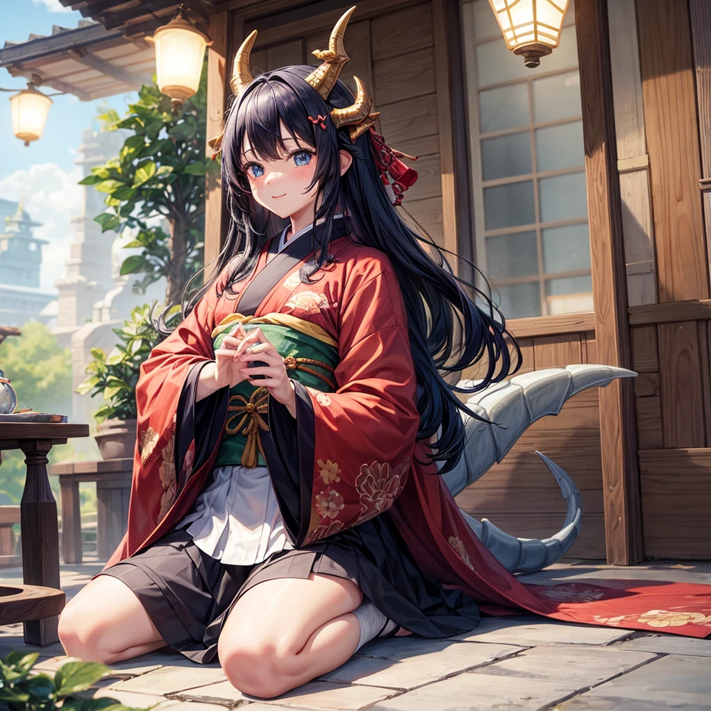 top-quality、cute little、dragongirl、kimono、Dragon horns、Dragon's tail